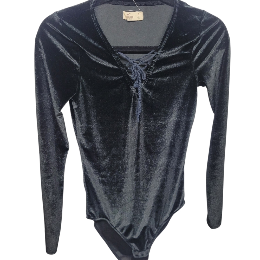 Hollister Black Velvet Lace-Up Long Sleeve Bodysuit